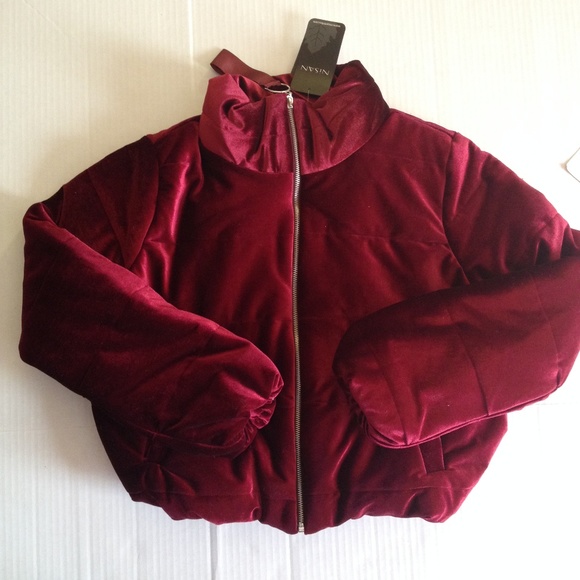 Velvet Red/Wine puffer coat - Picture 2 of 5